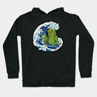 Annoyed Frogman in the surf fishing Graphic Hoodie